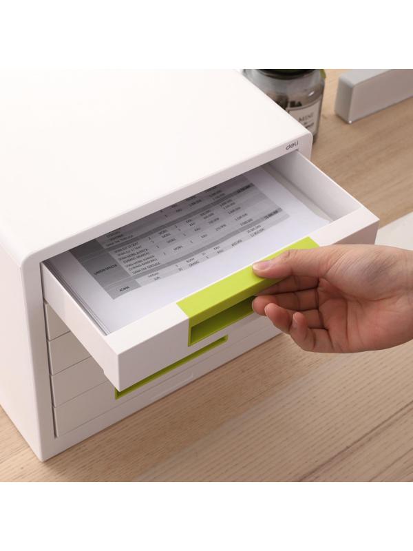 Бокс с выдвижными лотками Deli Rio EZ01053, 5 выдвиж лотков A4 бело-зеленый