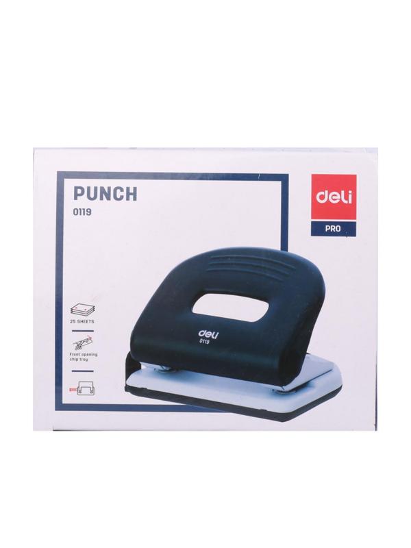 Дырокол Deli PRO до 25 листов, с линейкой,сталь,в картонной коробке,ассорти