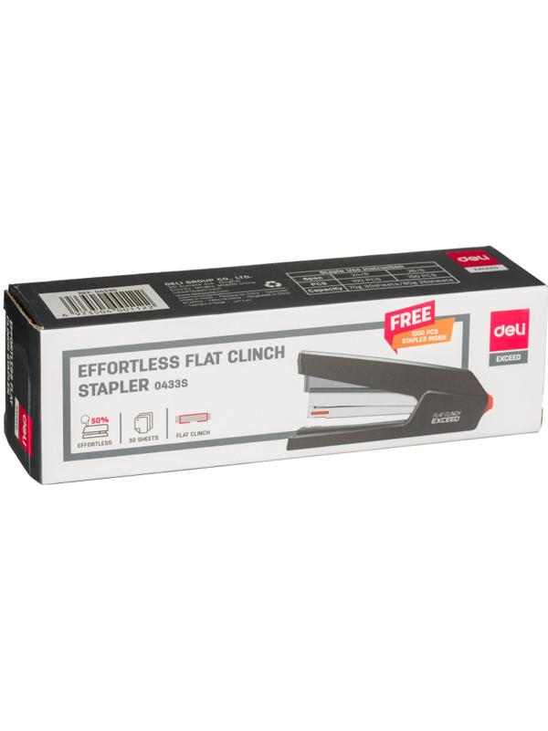 Степлер Deli Effortless E0433S(N24/6-26/6)до30л,энергос,+1000скоб,плст,черн