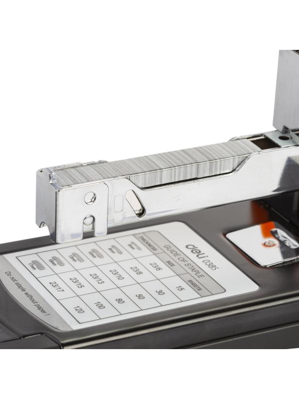 Степлер мощный Deli E0385 (N23/6-23/23) до 210л,энергосбер,плас/мет,ассор