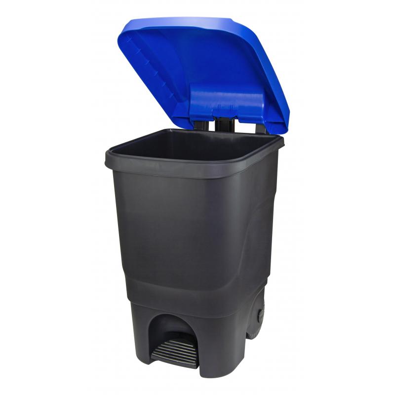 Контейнер-бак мусорный IDEA 60л с педалью на колесах синяя крышка