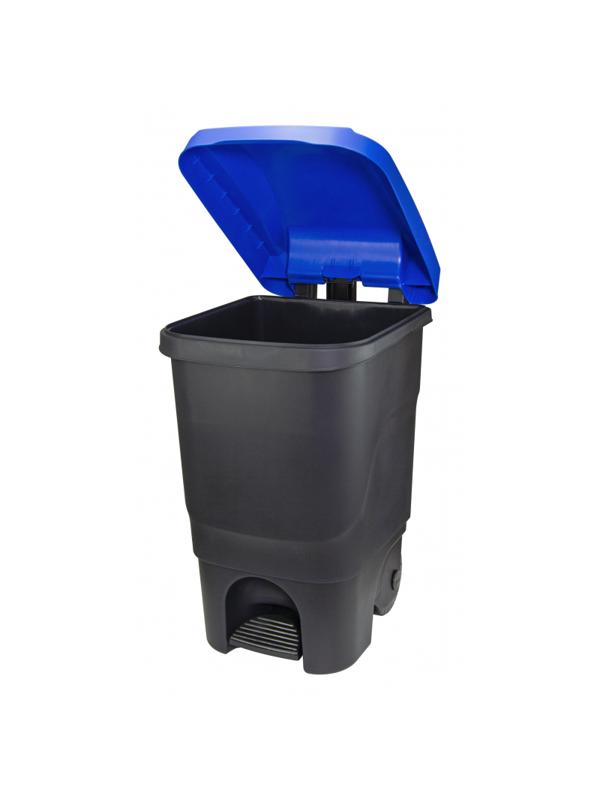 Контейнер-бак мусорный IDEA 60л с педалью на колесах синяя крышка