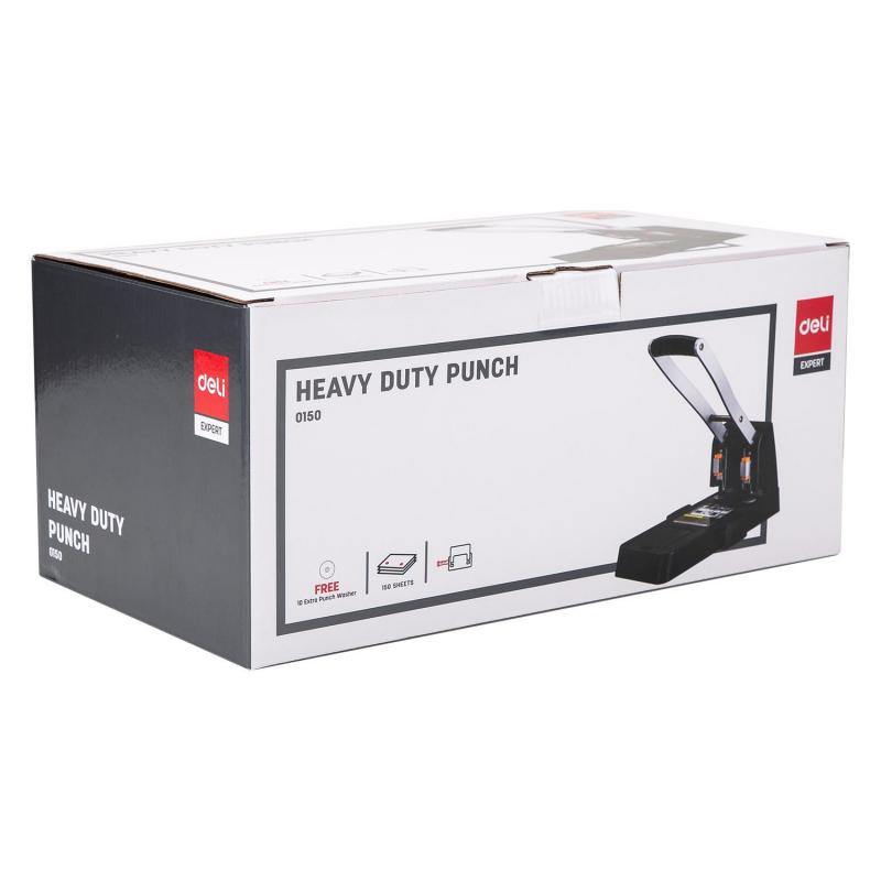 Дырокол мощный Deli E0150 до 150 лис.,с линейкой,сталь,картонная уп.,черный