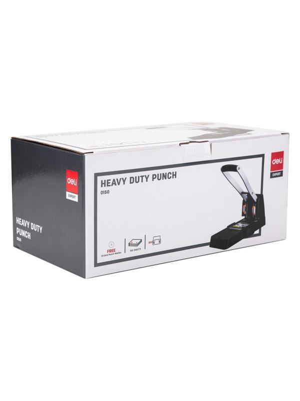 Дырокол мощный Deli E0150 до 150 лис.,с линейкой,сталь,картонная уп.,черный