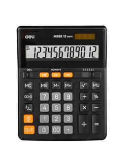 Калькулятор настольный ПОЛНОРАЗМЕРНЫЙ Deli 888, 12р,дв.питание, черн. EM888