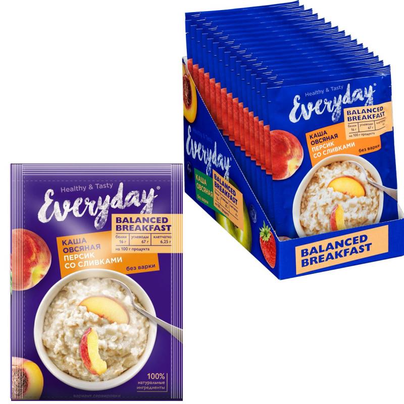 Каша Everyday Balanced Breakfast овсяная Персик со сливками, 15штx40г/уп