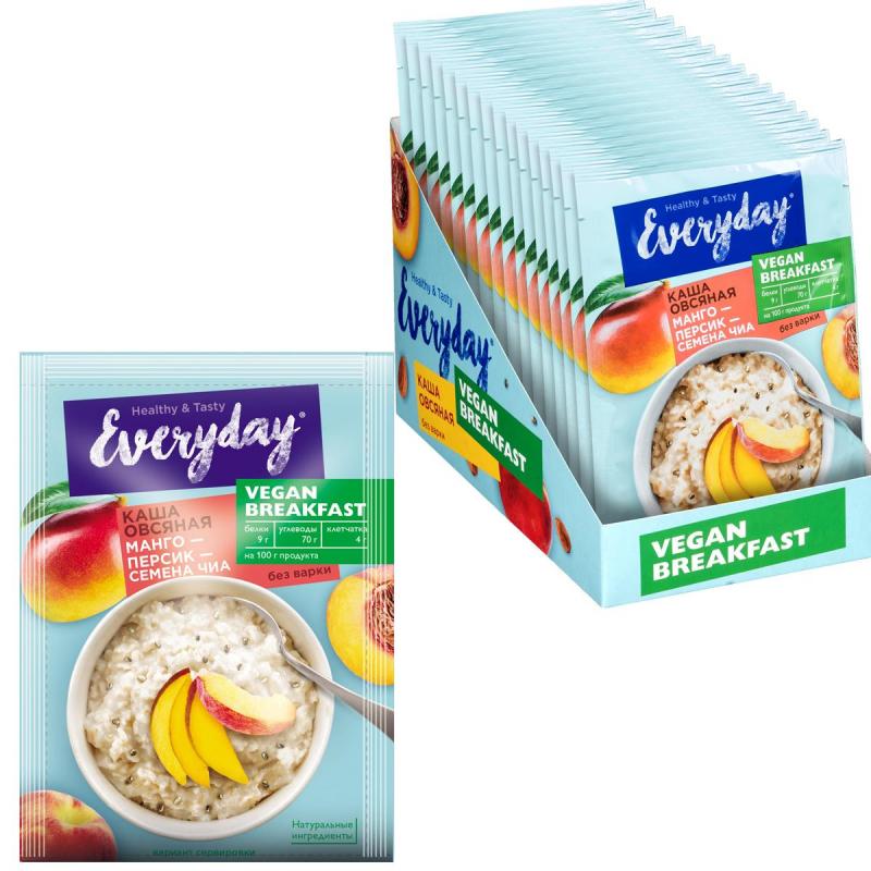 Каша Everyday VEGAN Breakfast овсяная Манго-персик-семена чиа, 15штx36г/уп