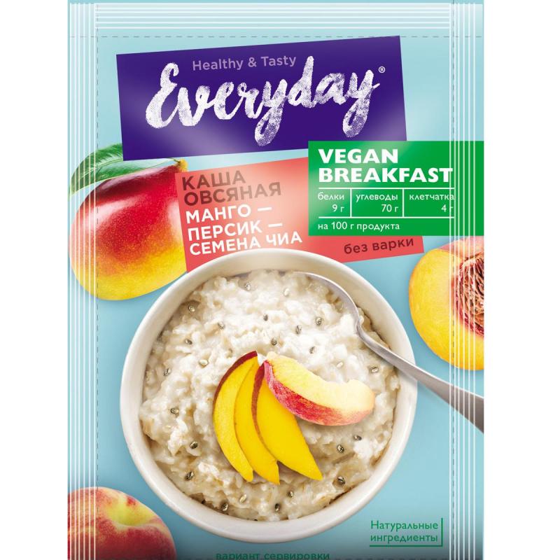 Каша Everyday VEGAN Breakfast овсяная Манго-персик-семена чиа, 15штx36г/уп