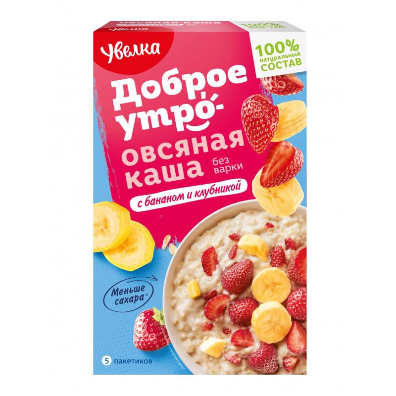 Каша Увелка овсяная с бананом и клубникой, 5штx40г/уп