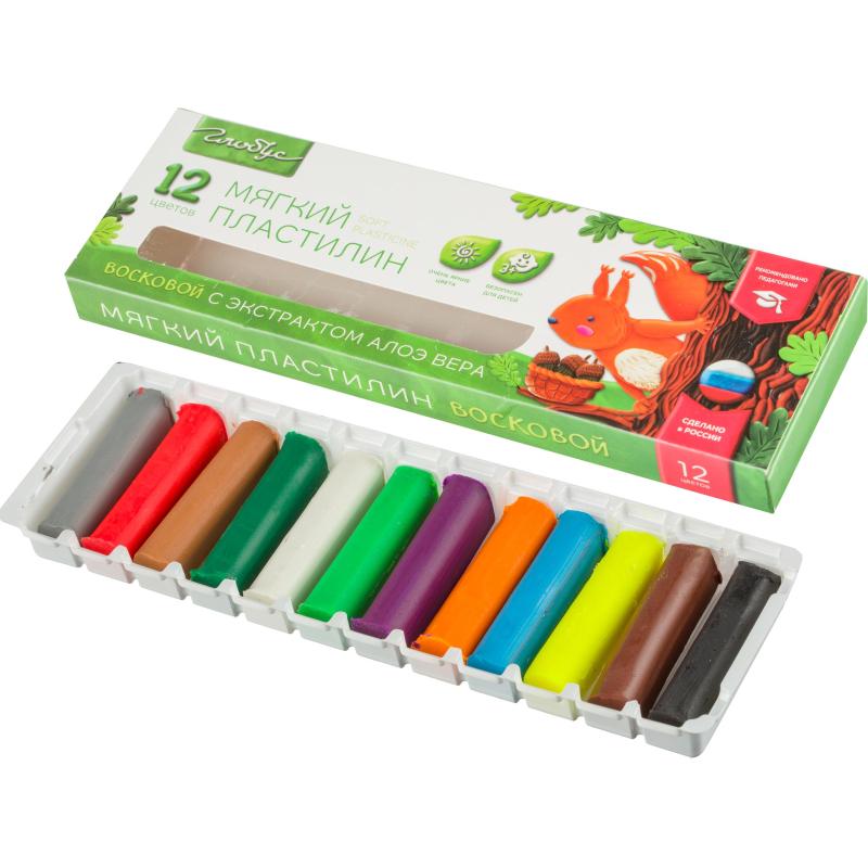 Пластилин Глобус супер мягкий с экстрактом алоэ вера 12цв(180гр.),ПЛ12-01МВ