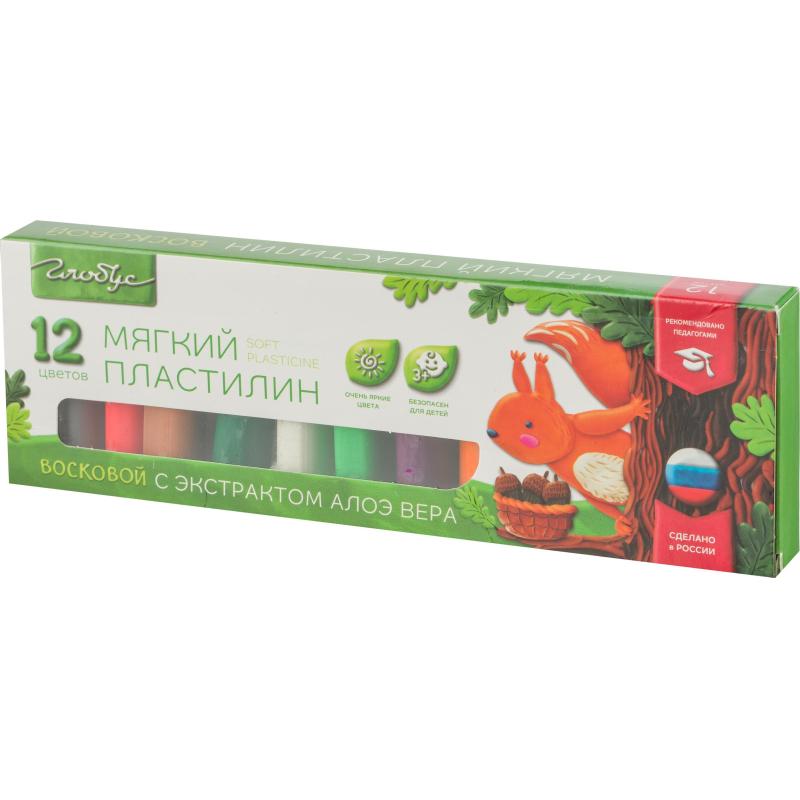 Пластилин Глобус супер мягкий с экстрактом алоэ вера 12цв(180гр.),ПЛ12-01МВ