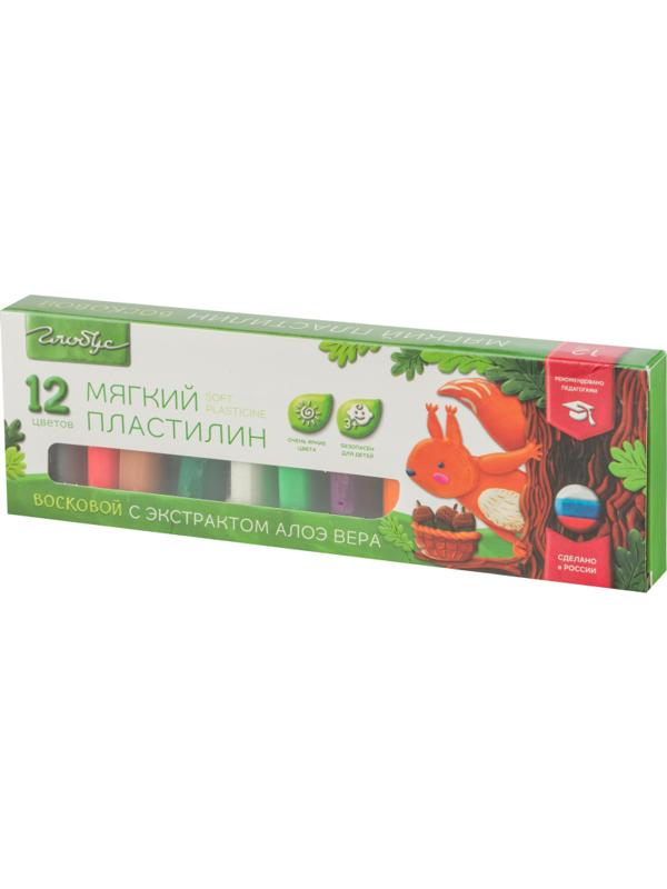Пластилин Глобус супер мягкий с экстрактом алоэ вера 12цв(180гр.),ПЛ12-01МВ