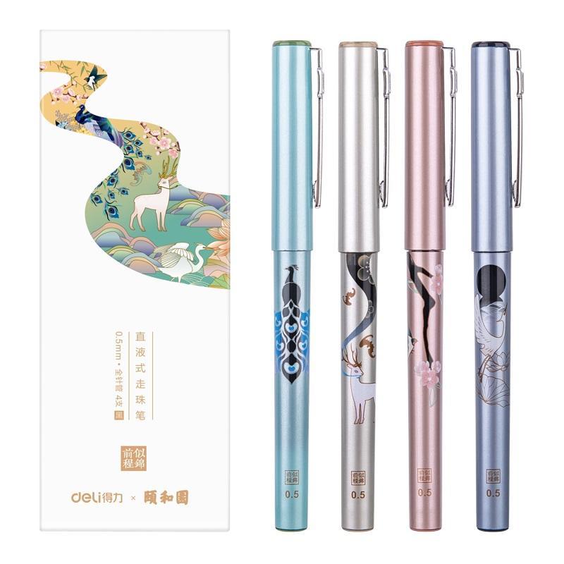 Роллер Deli линия 0,5мм, черная, корпус в ассортименте 4 шт./уп S852