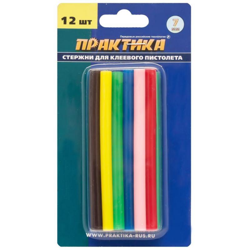 Стержень клеевой ПРАКТИКА d7х100мм, 6 цветов, 12шт. (641-671)
