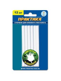 Стержень клеевой ПРАКТИКА d7х100мм, белый светящиеся, 12шт. (790-250)