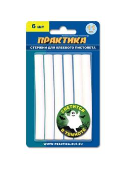 Стержень клеевой ПРАКТИКА d11х100мм белый светящиеся, 6шт. (790-243)