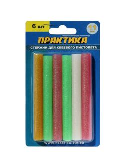 Стержень клеевой ПРАКТИКА d11х100мм цветной с блестками, 6шт. (790-229)