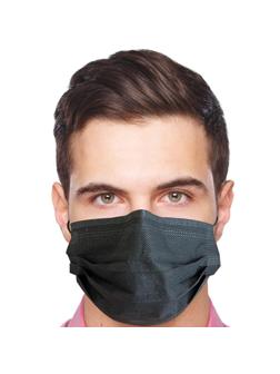 Маска медицинская 3-х слойная одноразовая, черная, 50 шт/уп