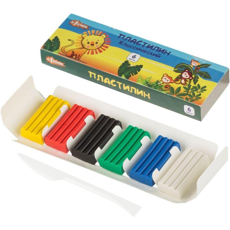 Пластилин №1 School Джунгли 6 цв.,90 гр (вес бруска 15 гр)