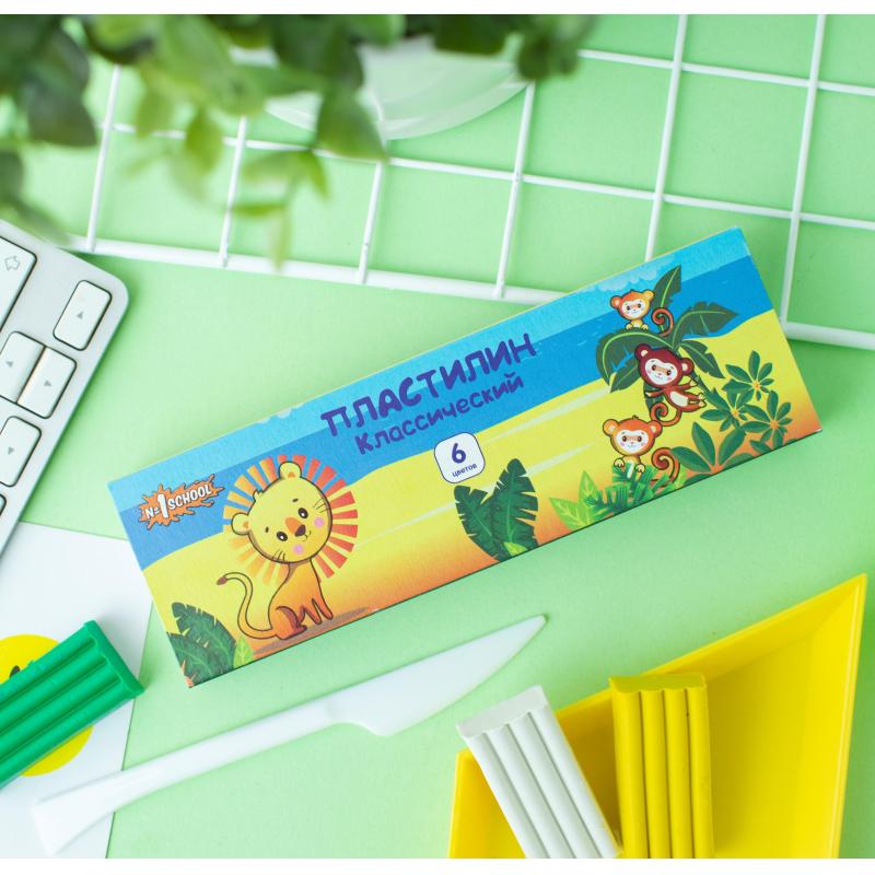 Пластилин №1 School Джунгли 6 цв.,90 гр (вес бруска 15 гр)