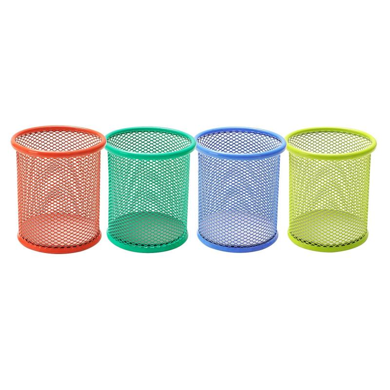 Подставка для письменных принадлежностей,круг,мет сетка, цв в асс, 91x98 мм