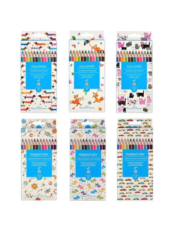 Карандаши акварельные HappyColor, 12 цв