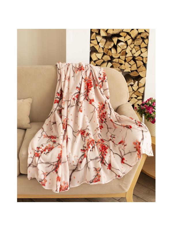 Плед Флис 130х150 см, 120 гр/м2 Орнамент Ветки сакуры