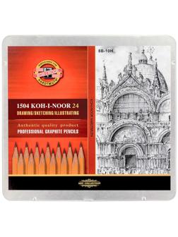 Набор карандашей черногр KOH-I-NOOR ART 8B-10H 24шт металл.кор 1504024001PL