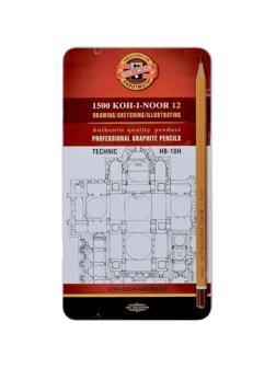 Набор карандашей чернгр KOH-I-NOOR TECHNIC HB-10H 12шт мет.к.1502012007PLRU