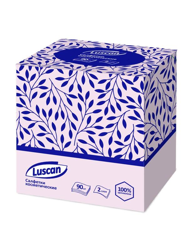 Салфетки косметические Luscan 2сл 90шт/уп в кубе белые