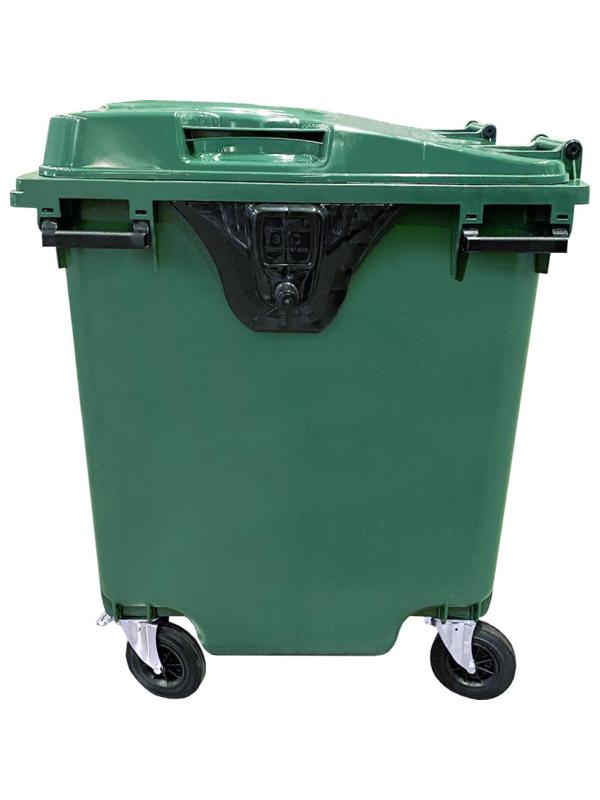 Контейнер-бак мусорный 1100л на 4-х колесах с крышкой, зеленый