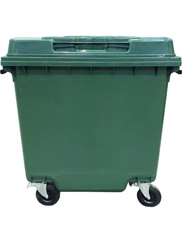 Контейнер-бак мусорный 1100л на 4-х колесах с крышкой, зеленый