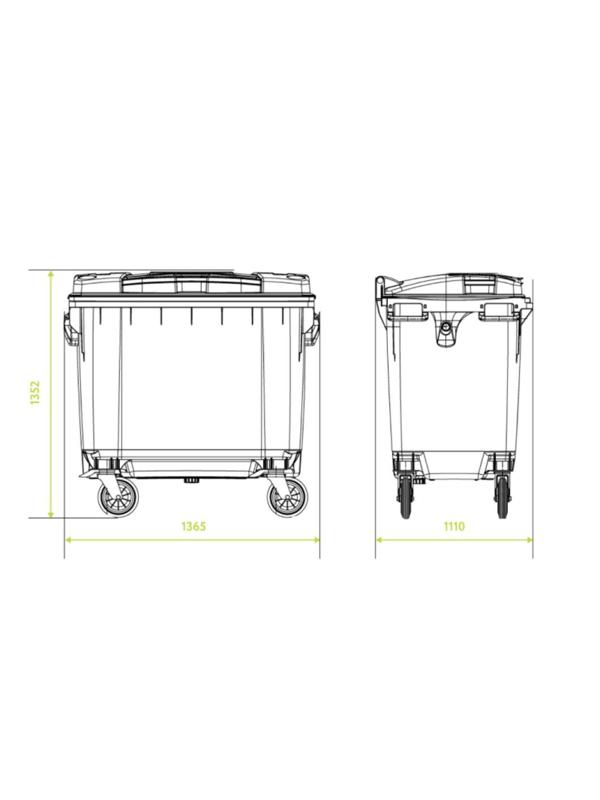 Контейнер-бак мусорный 1100л на 4-х колесах с крышкой, зеленый