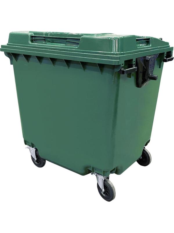 Контейнер-бак мусорный 1100л на 4-х колесах с крышкой, зеленый