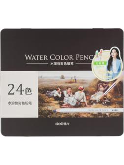 Карандаши акварельные Deli липа 24 цв/наб мет.кор. 6521