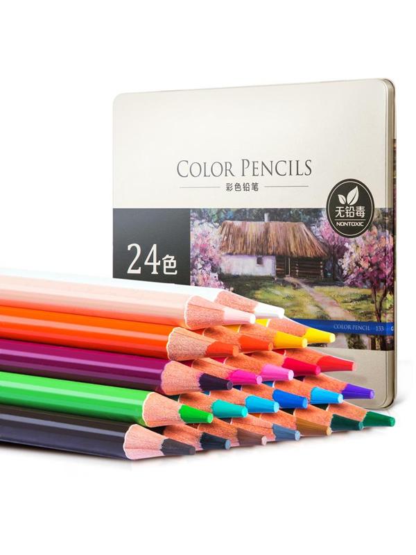 Карандаши цветные Deli липа 24 цв/наб мет.кор. 6565