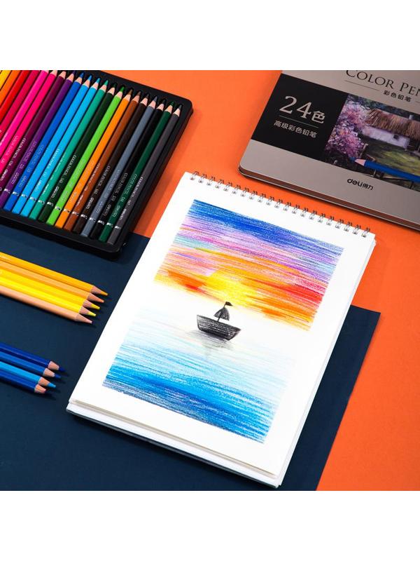 Карандаши цветные Deli липа 24 цв/наб мет.кор. 6565