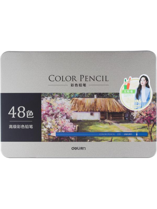 Карандаши цветные Deli липа 48 цв/наб мет.кор. 6567