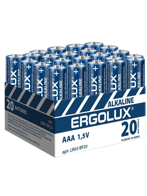 Батарейка Ergolux AAA/LR 03 Alkaline BP-20 (LR 03 BP20, 1.5В)(20 шт в уп.)