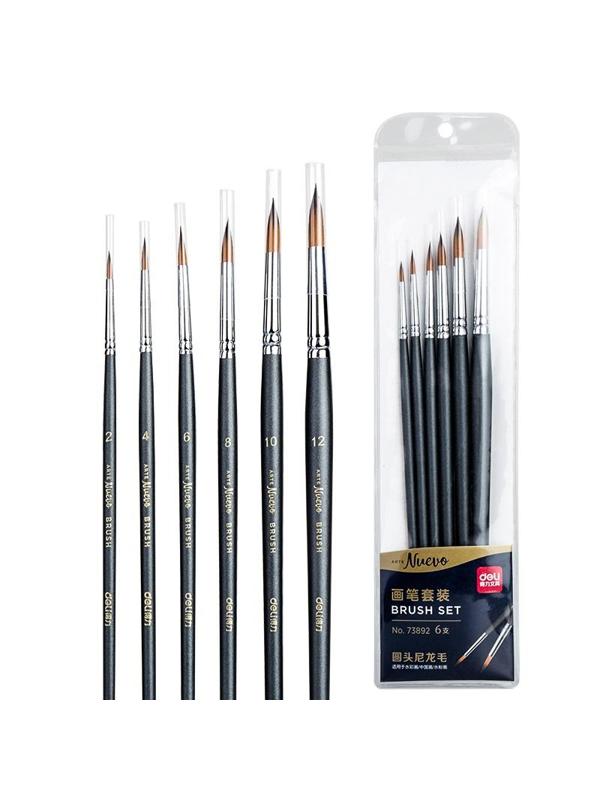 Набор кистей Deli круглая нейлон 6 шт.,пакет с европодвесом, 73892