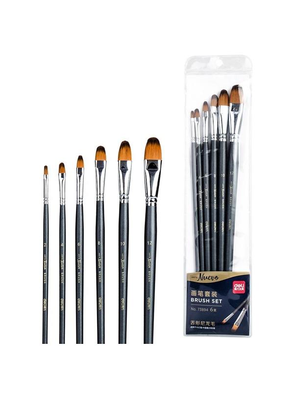 Набор кистей Deli плоская нейлон 6шт., пакет с европодвесом, 73894