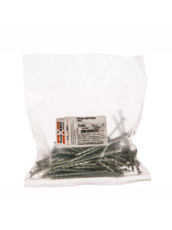Гвозди винтовой оцинк. 3,4х90  (0,5 кг) - пакет Tech-Krep  128304