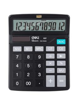 Калькулятор настольный КОМПАК Deli E837,12р, дв. питание, 148x120мм, черный