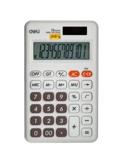 Калькулятор настольн.КОМПАКТ. Deli EM120,12р, дв. питание, 118x70мм,белый