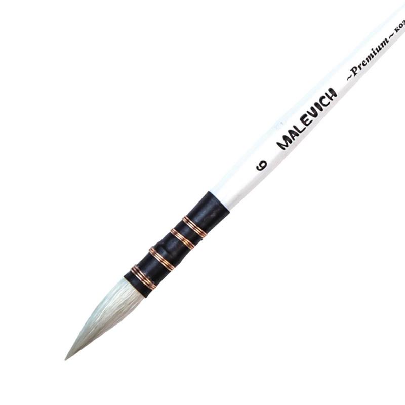 Кисть для акварели Малевичъ Premium, коза микс, круглая, №6, 750030
