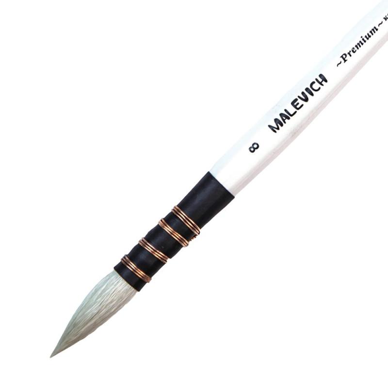 Кисть для акварели Малевичъ Premium, коза микс, круглая, №8, 750031