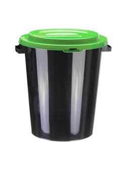 Бак для отходов 40л пластик, черный с зеленой крышкой М 2392