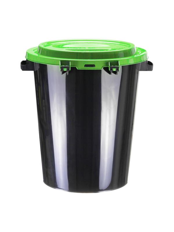 Бак для отходов 40л пластик, черный с зеленой крышкой М 2392