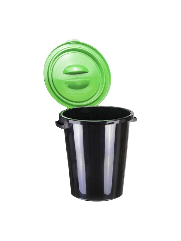 Бак для отходов 40л пластик, черный с зеленой крышкой М 2392