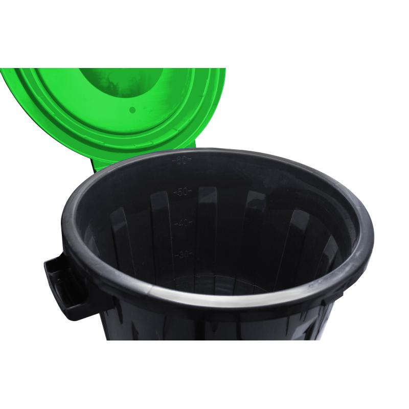 Бак для отходов 60л пластик, черный с зел. крышкой М 2393